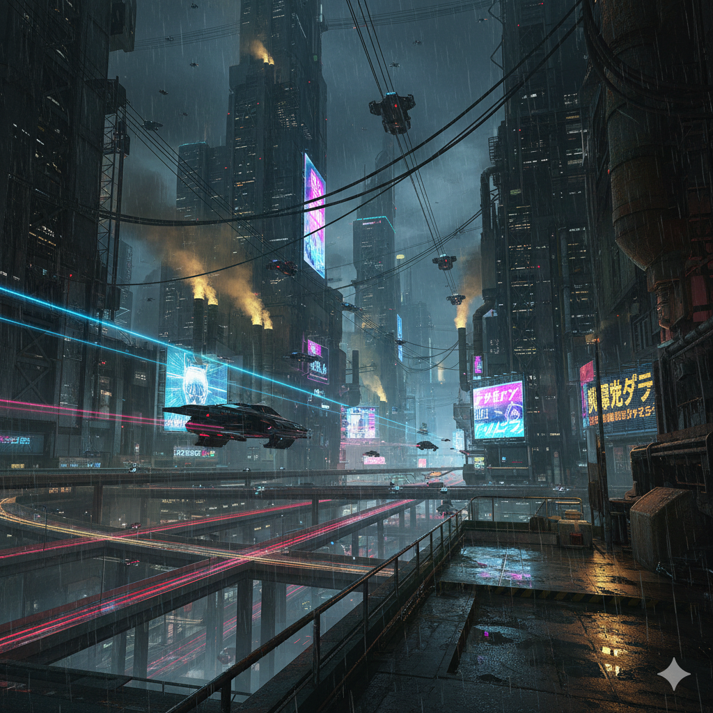 Техногенный пейзаж с дождем